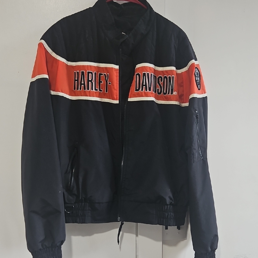 Harley-Davidson Men's Black and Orange Varsity Jacket